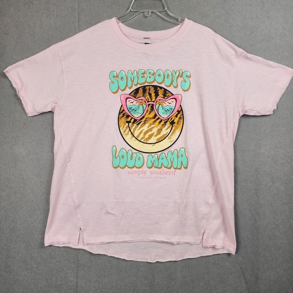 Simply Southern Tops - Simply Southern 'Somebody's Loud Mama' Pink Graphic Tee Size M/L